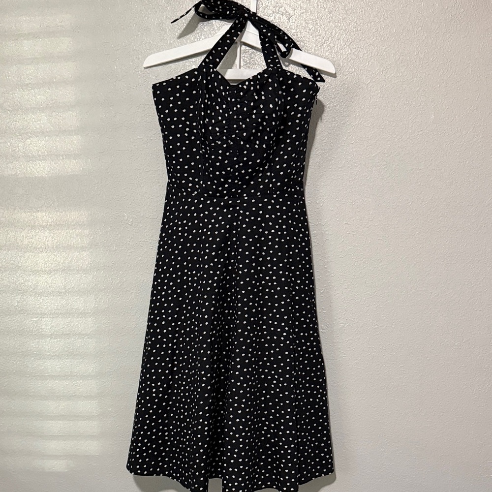 Elegant Black and White Polka Dot Halter Dress